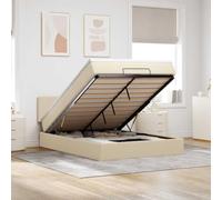 tissu polyester matelas ressorts ensachés rangement coffre Crème 140x190 cm | Lit ottoman avec matelas crème 140x190 cm tissu rangement hydraulique surmatelas mousse literie complète chambre moderne