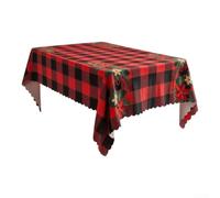 Tissu Polyester Nappe de Table Motif Plaid de Noël(Flower) | Motif écossais et vert, bordure festonnée élégante, pour idéal pour dîner de Noël, tissu durable