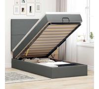 Tissu polyester respirant avec rangement et matelas à ressorts ensachés | Cadre de lit ottoman avec matelas gris fonce 100x200 cm tissu, sommier hydraulique avec rangement et tete de lit, lumieres
