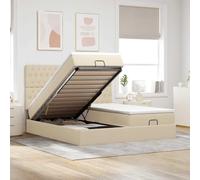 Tissu polyester respirant avec rangement intégré Ressorts ensachés Crème | Cadre de lit ottoman avec matelas crème 200x200cm tissu hydraulique rangement lit coffre literie confortable ensemble complet