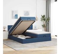 Tissu polyester respirant avec ressorts ensachés rangement intégré Bleu | Cadre de lit ottoman avec matelas bleu 200x200cm tissu, coffre hydraulique avec tête de 2 ressorts ensachés, surmatelas