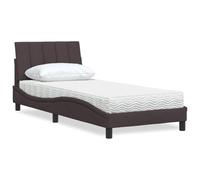 Tissu polyester respirant chambre à coucher Hanko 90 x 200 cm brun | Lit avec Matelas Hanko 90x200 cm Marron foncé Tissu Complet avec Sommier à Lattes et Tête de Lit Rembourrée pour Chambre à