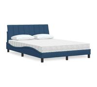Tissu polyester respirant lit avec matelas mousse Bleu 140x200 cm | Lit avec Matelas Hanko Bleu 140x200 cm Tissu Ensemble Complet avec Tête de Lit et Sommier à Lattes pour Chambre à Coucher