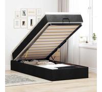 Tissu polyester respirant rangement intégré ressorts ensachés 90x190 cm | Cadre de lit ottoman avec matelas noir 90x190 cm tissu, rangement hydraulique, surmatelas inclus