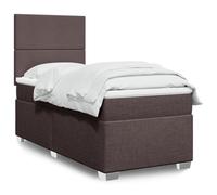 Tissu polyester respirant Ressorts ensachés indépendants Brun 90x190 cm | Sommier à lattes avec matelas à ressorts ensachés et surmatelas Marron foncé 90x190 cm Lit avec tête de lit réglable et LED