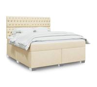 Tissu polyester respirant Ressorts ensachés indépendants Sommier Lit | Sommier à lattes LED avec matelas à ressorts ensachés et surmatelas Crème 180x200 Tissu Lit complet avec tête réglable