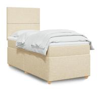 Tissu polyester respirant Ressorts ensachés indépendants sommier matelas | Sommier à lattes avec Tête de Lit Réglable et Matelas à Ressorts Ensachés 90x190 cm Tissu Crème LED USB