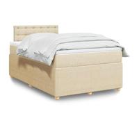 tissu polyester ressorts ensachés lit sommier crème 120x190 cm | Sommier a lattes lit avec matelas 120x190 cm tissu creme LED cadre lit sommier tapissier oreiller dossier