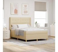 Tissu réglable Moderne élégant Minimaliste Crème 160 x 200 cm | Lit à ressorts avec matelas Crème 160 x 200 cm tissu Tête de lit réglable Pieds dorés Moderne