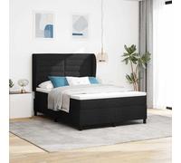 Tissu réglable tête de lit Moderne Noir 140 x 190 cm | Lit à Ressorts Avec Matelas Noir 140x190 cm Tissu Tête Réglable avec Surmatelas Chambre Moderne