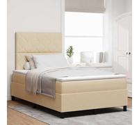 Tissu rembourré à ressorts ensachés LED Tête ajustable Crème 120 x 190 cm | Lit à Ressorts avec Matelas LED Crème 120x190 Tissu Tête Réglable Moderne Bois