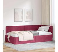 Tissu respirant Angle gain de place Modèle L Rouge 100x200 cm | Cadre de lit d'angle Bordeaux 100x200 cm Velours avec sommier à lattes réglable, lit canapé d'appoint gain de place pour
