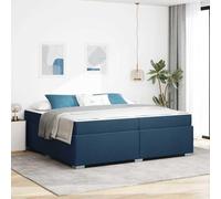 Tissu Respirant Bois ingénierie Moderne Chambre élégante 200 x 200 cm Bleu | Cadre de lit avec matelas Bleu 200x200 cm Tissu Literie Confortable Moderne Ensemble Chambre à Coucher avec Sommier et