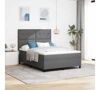 Tissu respirant bois massif design minimaliste 140 x 190 cm Gris | Lit à ressorts avec matelas Gris foncé 140 x 190 cm tissu double sommier tapissier design moderne avec tête de lit réglable