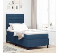 Tissu Respirant Bois Massif Style Moderne Minimaliste Bleu Marine 90 x 190 | Lit à ressorts avec matelas Bleu 90 x 190 cm tissu, sommier à lattes, tête de lit réglable, design moderne ferme-moyen, idéal