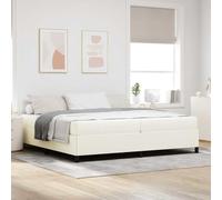 Tissu Respirant et Bois Robuste Style Moderne épuré 200 x 200 cm Crème | Cadre de lit avec matelas Crème 200 x 200 cm tissu empereur moderne en bois et tissu respirant avec sommier à lattes incluse