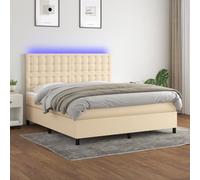Tissu respirant LED réglable Sommier Tapissier 160x200cm Crème | Sommier tapissier literie complet avec matelas ressorts ensachés LED 160x200cm Tissu Crème