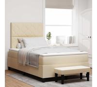 Tissu respirant matelas à ressorts ensachés tête ajustable 120x190 cm Crème | Lit à Ressorts avec Matelas Crème 120x190 cm Tissu Double Réglable Tête de Lit Durable