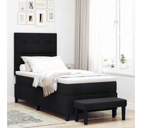 Tissu respirant matelas à ressorts ensachés tête réglable Noir 80 x 200 cm | Lit à ressorts avec matelas Noir 80 x 200 cm tissu, Cadre en bois durable, Tête de lit réglable 2 hauteurs, Confort mousse