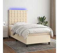 Tissu respirant réglable LED coloré Sommier tapissier 90x190 cm Crème | Sommier tapissier avec matelas LED Crème 90x190 cm Tissu literie réglable