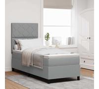 Tissu respirant ressorts ensachés tête ajustable Gris clair 80 x 200 cm | Lit à ressorts avec matelas Gris clair 80 x 200 cm tissu, tête de lit réglable, cadre en bois, ensemble complet moderne pour