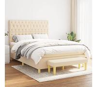 Tissu respirant Tête de lit réglable Sommier avec matelas 140x190 cm Crème | Sommier lattes avec matelas ressorts ensachés et surmatelas mousse 140x190 cm Tissu Crème Banc bout de lit réglable