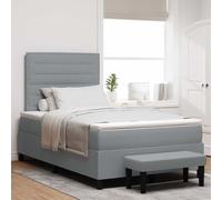 Tissu respirant tête réglable matelas ferme 120x190 cm gris clair | Lit à Ressorts avec Matelas en Tissu Gris Claire 120x190cm Double Coussin Tête Réglable Fermeté Moyenne Cadre Bois