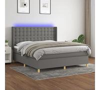 Tissu Tête de lit réglable LED Sommier tapissier 180x200 cm Gris | Sommier Tissu Gris Foncé avec Matelas LED 180x200 cm Tête Réglable Ressorts Ensachés