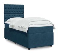 Tissu velours doux Ressorts ensachés indépendants 90x200 cm Bleu | Sommier à lattes avec matelas ressorts ensachés et surmatelas Bleu foncé 90x200 cm tête réglable