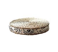 TITA-DONG Coussin de Siège Plat en Paille de 15,7 Pouces, Coussin Rond Futon en Rotin Tissé de Style Japonais pour Tapis de Yoga Coussin de Sol Pouf Doux Tatami(Noir)