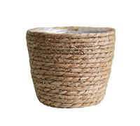 TITA-DONG Panier de Jardinière en Jonc de Mer, Couvercle de Pots de Fleurs, Panier de Rangement, Panier de Plantes Tissé à la Main avec Doublures en Plastique pour Plantes D'intérieur et(Kaki 25cm)