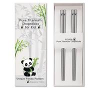 Titan : Coffret cadeau comprenant 2 paires de baguettes décorées avec un motif panda, en titane pur à 99,8 %, extrêmement légères et incassables