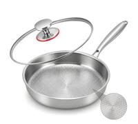 Titan Poêle à frire avec couvercle, poêle en titane sans revêtement avec motif martelé pour cuisiner, résistante aux rayures, antiadhésive, en titane, pour induction et cuisine (28 cm)