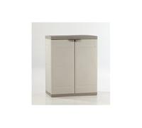 TITANIUM PLASTIKEN Armoire basse 2 portes avec étagères l70 x p44 x h88 cm Beige et Taupe Gamme TITANIUM Intérieur/Extérieur