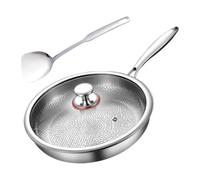 Titanium Hammered Frying Pan with Lid - Uncoated Titanium Steel Nonstick