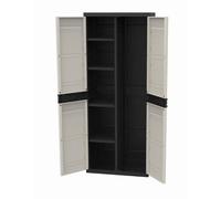 Titanium PLASTIKEN Armoire 2 Portes avec étageres et penderie l70 x p44 x h176 cm Beige et Noire Gamme Titanium Intérieur/Ext.