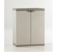 TITANIUM PLASTIKEN Armoire basse 2 portes avec étagères l70 x p44 x h88 cm Beige et Taupe Gamme TITANIUM Intérieur/Extérieur