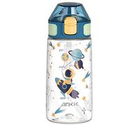 TITIROBA TKK Bouteille d'eau pour enfant avec couvercle anti-fuite et pailles Tritan sans BPA Bleu 450 ml
