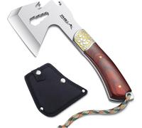 TIVOLI Hache de camping 4-en-1 Hache portable avec étui en nylon 24 cm manche en bois Hache d'extérieur Bushcraft Randonnée