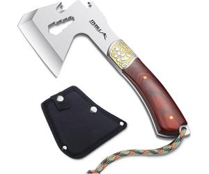 TIVOLI Hache de camping 4-en-1 Hache portable avec étui en nylon 24 cm manche en bois Hache d'extérieur Bushcraft Randonnée