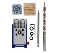 Tivoly 11110220100 Kit 68pcs Assemblage Invisible, avec Guide Angle 15°, Foret étagé Ø9,5x200mm, Embout de vissage Pz2 LG 150mm, 30 Tourillons, 30 Vis Bois Bleu/Gris