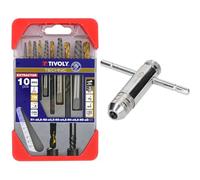 Tivoly 11901170052 Coffret Clipster Forets avec Extracteur pour extraire les goujons/vis cassées, Gris, Set de 10 Pièces & KS Tools 331.0660 Porte taraud réversible à cliquet M3,0 10