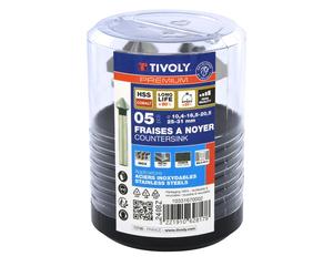 Tivoly Coffret 5 fraises à noyer HSSE5% cobalt DIN335C à 90° Ø 10,4 à 31 mm PREMIUM