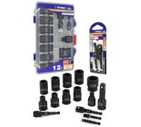 TIVOLY - Coffret Douilles à Choc 1/2" (9 pcs Ø 8-24 mm) + Rallonge & Adaptateurs + 3 Adaptateurs HEXA 6,35 mm pour Douilles 1/2" 3/8" 1/4"