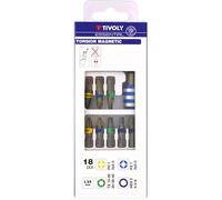 TIVOLY - Jeu de 18 Embouts de Vissage Torsion + Porte-Embout Rapide - Magnétisés & Code Couleur - PH, PZ, TX, HEX - Qualité Professionnelle