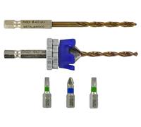 Tivoly • Kit Terrasse • Foret Ø4mm avec Fraisoir • Mèche & Fraise 2 en 1 Bois-Métal • 3 Embouts de Vissage INOX • Foret de Rechange Fourni • Butée de Profondeur Réglagle