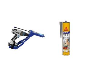 TIVOLY - Pistolet à Cartouche T-Gun F300 - Adaptable sur Perceuse et Visseuse & Sikaflex PRO 11 FC Purform Gris béton, Mastic polyuréthane PU tout en 1, mastic multi-matériaux