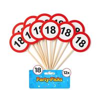Tiwoca Décoration d’anniversaire 18 ans - 12 Piques de fête rouges et blanches à motif de panneau de signalisation « 18 » - Déco originale et idées cadeaux drôles pour filles et garçons