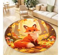 Tizhweqo Grand Tapis Rond Renard 200 cm, Tapis Salon 3D Dessin Animé Poil Ras Lavable en Machine Antidérapant Doux Descente de Lit Chambre pour Cuisine, Chambre d'enfant, Bureau YDT2480