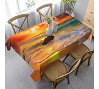 Tizhweqo Nappe Carrée Coucher de Soleil sur la Mer, 3D Océan Nappe de Table Impermeable Polyester Nappes pour Jardin Cuisine Mariage, 150x150 cm ZNH344